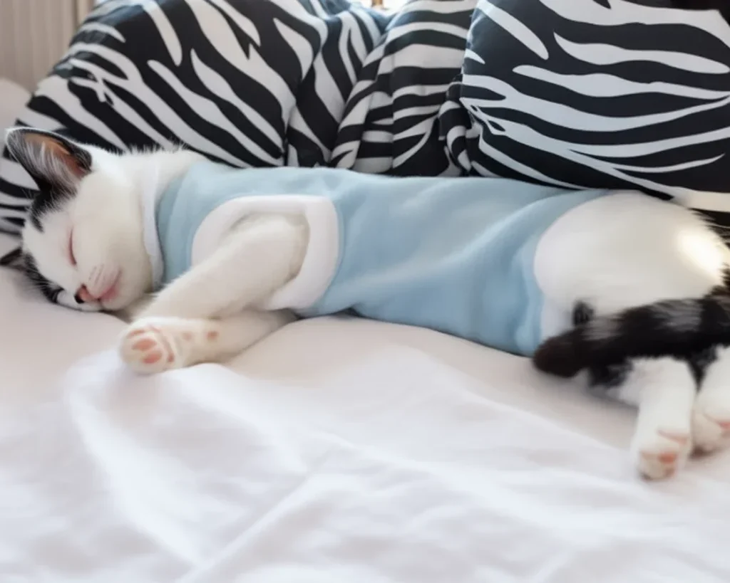 A young kitten being examined for spaying procedure.