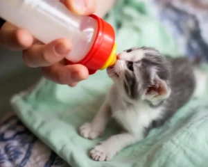 A young kitten showing newly emerged teeth at three weeks of age.