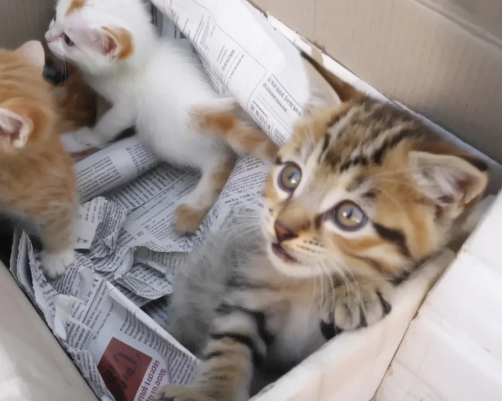 A mother cat with her kittens, discussing reasons for abandonment.